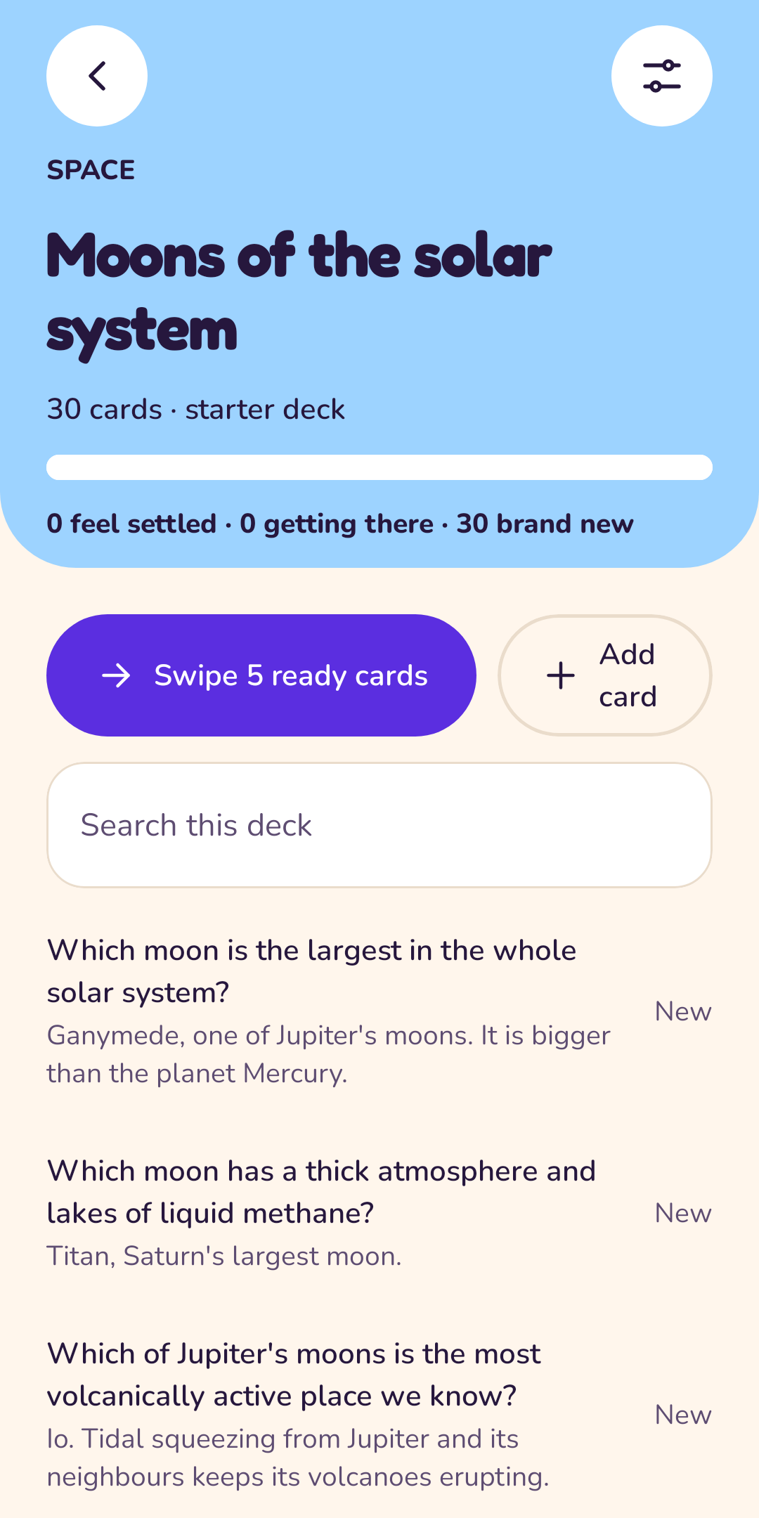 A deck with its list of cards