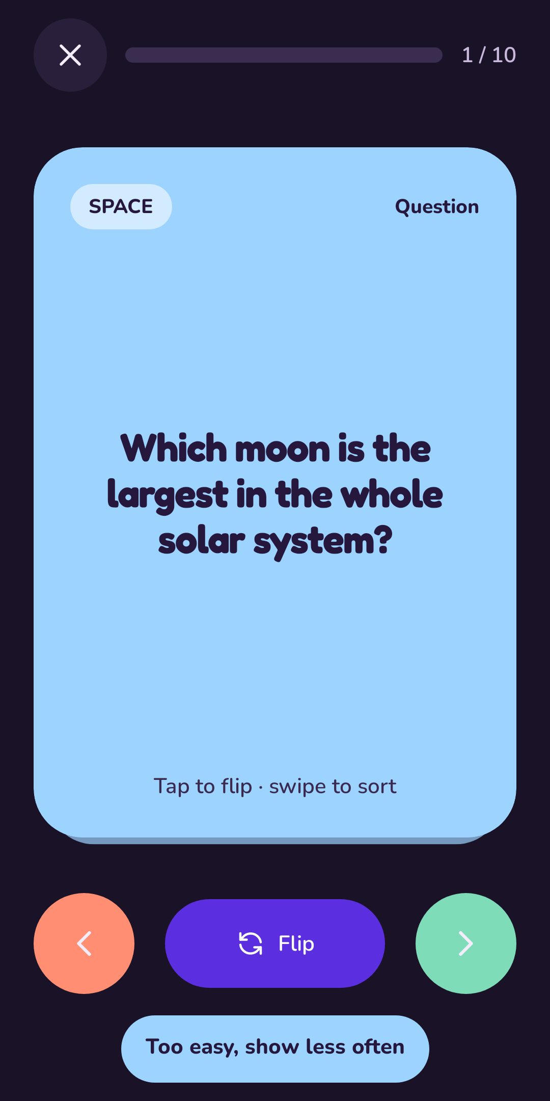 A flashcard in dark theme